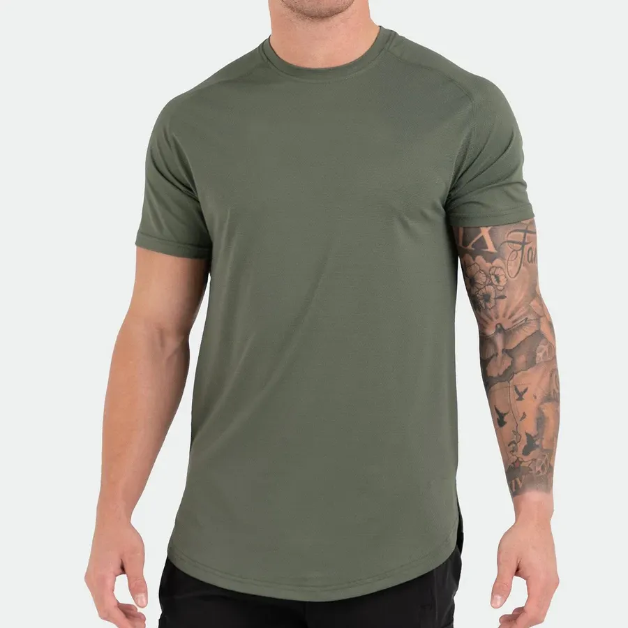 Customized Jogging Gym Quick Dry Breathable Slim Fit Gym Nylon Spandex Soft Slit Bottom Shirt Short Sleeves Men T Shirts