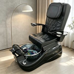 Fauteuil de pédicure spa en cuir PU noir, inclinable électriquement, avec massage des pieds, station de pédicure pour salon de manucure avec bol en verre - Product Image 1