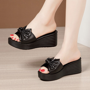 Sandalias Xuanhui de Plataforma con Punta Abierta y Lazo Radiante, Talla Grande, de Microfibra, con Plataforma de 3 cm y Cuña de 7 cm, para Mujer - Product Image 2