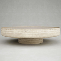 Table basse en marbre travertin naturel, plateau rond épais, base à cylindre unique, table centrale minimaliste pour salon, maison de rêve