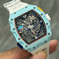 Montre de sport de luxe pour homme, dernier modèle 35-03, boîtier en fibre de carbone bleue, bracelet en caoutchouc, mouvement mécanique automatique squelette.