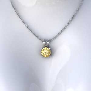 Solitaire Pendant 1CT to 4CT Round Fancy Yellow Lab Grown Diamond Pendant Yellow Moissanite Pendant Bunny Ear Bale Wedding G - Product Image 4