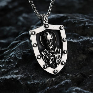 Collar con Colgante de Escudo de Acero Inoxidable, Estilo Hip Hop para Hombre, Diseño Asimétrico de San Miguel Arcángel, Joyería de Regalo - Product Image 4