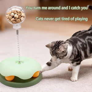 Juguete de rompecabezas para gatos de plástico TPR ecológico, divertido dispensador de golosinas con bola giratoria y resorte, estilo sencillo - Product Image 3