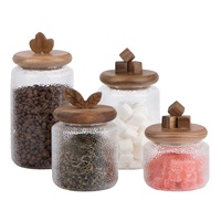 Bocaux en verre borosilicate martelé contemporains de 1000 ml, 800 ml, 580 ml, 350 ml avec couvercles en bois d'acacia pour le stockage alimentaire en cuisine - Étanches à l'air