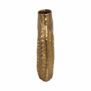Vaso scultoreo in metallo con finitura dorata testurizzata per l'arredamento del soggiorno - Product Image 3