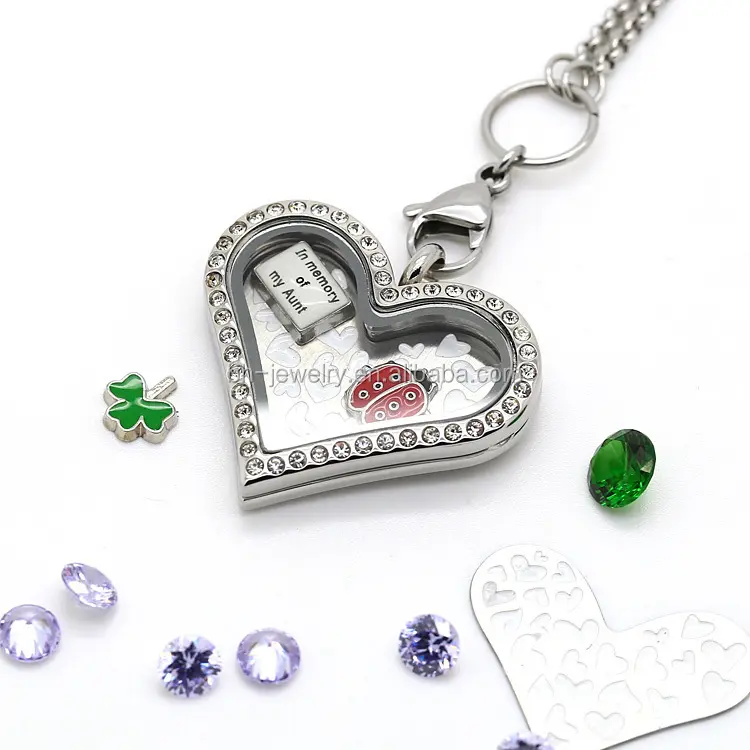 Wholesale Price Good Quality 18k Plated Gold Heart Shape Design Locket with Crystal