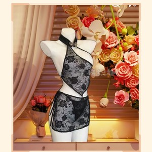 Golden Shuttle Lingerie Cheongsam Style Halter Neck Lace <b>Bra</b> <b>Brief</b> <b>Set</b> Black 8107 Women Sexy Hipster Mid-Rise - Product Image 2