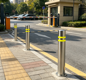 Fixed Stainless Steel Traffic Bollard 114mm Dia Reflective Strip Safety Barrier for Driveway Sidewalk Road Protection - Product Image 3