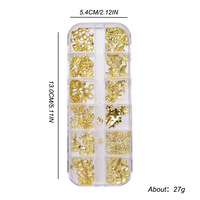 Mini 12 compartiments Clous à ongles 3D en alliage métallique et plastique, motifs étoile, cœur, cadre, rivets, style japonais, dos plat, longue durée, pour nail art de salon