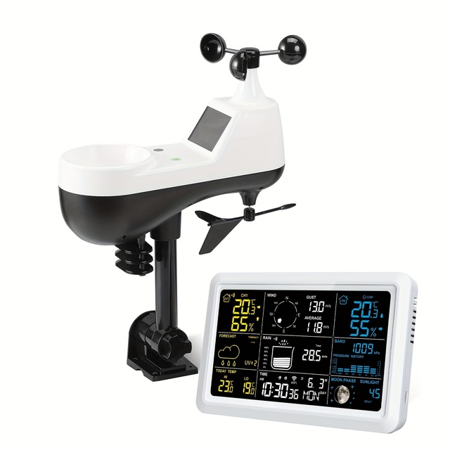 2026 Newest Tuya WiFi 7.5-inch Full Color Large Screen Solar Powered Indoor Weather Station with Rain Gauge and Anemometer