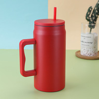 Grande capacité 50oz double paroi en acier inoxydable 304 poignée portable isolée sous vide tasse de voiture gobelet tasse avec poignée et paille