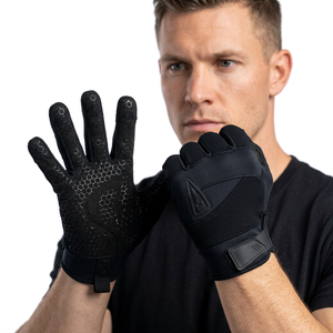 Gants de sécurité noirs en PU avec bouts des doigts texturés, poignet élastique, antidérapants, usage général, épaisseur 4 mil, 10 pouces, sans latex - Product Image 4