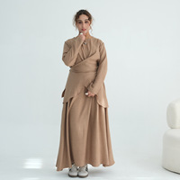 Ensemble Abaya Islamique Modeste de Dubaï, Blouse Élégante à Encolure Croisée et Ourlet Superposé, Jupe Évasée, Tenue 2 Pièces pour Femmes, Mode Hijab, Modal