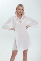 Robe de plage élégante pour femme, col en V, crochet, manches à volants, vente en gros d'usine