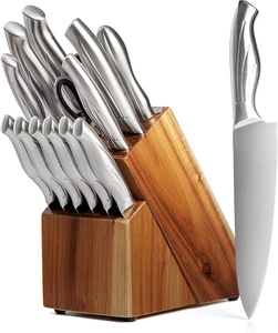 Ensemble de couteaux de cuisine en acier inoxydable avec bloc en bois, manche ergonomique, couteau de chef, couteau à steak - Product Image 1