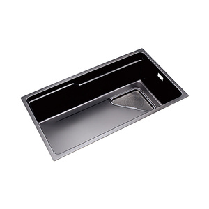 Fregadero de Cocina de un Solo Tazón 750x430mm de Acero Inoxidable 304 Negro Nano con Diseño Trapezoidal de Grano de Arroz, con Recolector de Residuos Triangular - Product Image 2