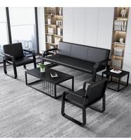 Canapé de bureau moderne et simple en fer forgé, trois places, avec table basse intégrée pour réception