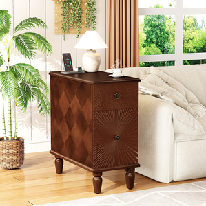 2 <b>Drawer</b> Adjustable Modern Narrow Slim Nightstand with Wood Top for Living Room Bedroom - Product Image 6