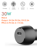 IBD nouveauté 30 W PD USB C 1 Port chargeur de voiture 30 Watts charge rapide pour téléphones mobiles Mini chargeur de voiture écouteur Pd 3.0