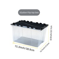 Conteneur de rangement transparent à couvercle rabattable de 5 gallons, empilable, organisateur en plastique à roulettes avec poignée pour entrepôt