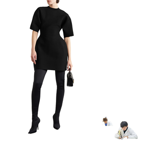 Vestido Elegante Negro Tipo Lápiz 4795 para Oficina y Noche, con Abertura y Manga Corta, Vestido Casual de Negocios para Mujer - Product Image 1