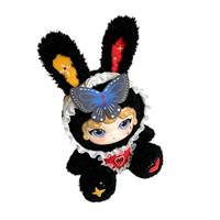 EN STOCK Vente en gros Peluche de collection Mengqi Bunny noire moelleuse avec garniture en dentelle, Cadeau de Saint-Valentin très populaire