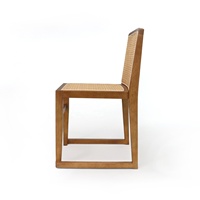 Chaise de salle à manger empilable en bois massif et rotin, avec base en traîneau carré, assise et dossier entièrement en rotin, style Mid-Century, pour salle à manger et café