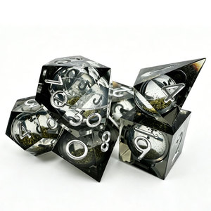 Transparent Black Swirl Liquid <b>Dice</b> <b>Set</b> Sharp Edge Resin DND <b>Dice</b> with White Numbers for Tabletop Games - Product Image 2