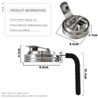 Couvercle à rabat en acier inoxydable à large ouverture de 86 mm, réutilisable, pour boire du jus, pour bocal en verre Mason