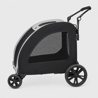 Grande poussette pliable pour animaux de compagnie de 112 cm, imperméable, avec toit en maille, ventilation latérale, robuste, 4 roues, pour chien et chat, gris clair et noir