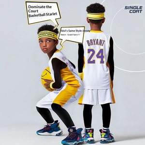 Ensemble de maillots de basket-ball pour enfants, garçons et filles, élèves de maternelle et d'école primaire, joueur <span class=keywords><strong>star</strong></span> n° 24, manches courtes, polyester, performance - Product Image 3