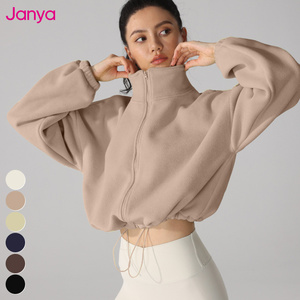 جاكيت يوجا من الصوف القطبي الدافئ ملابس رياضية كاجوال من Janya بياقة قائمة وأكمام طويلة وسحاب كامل لتمارين اللياقة البدنية - Product Image 4