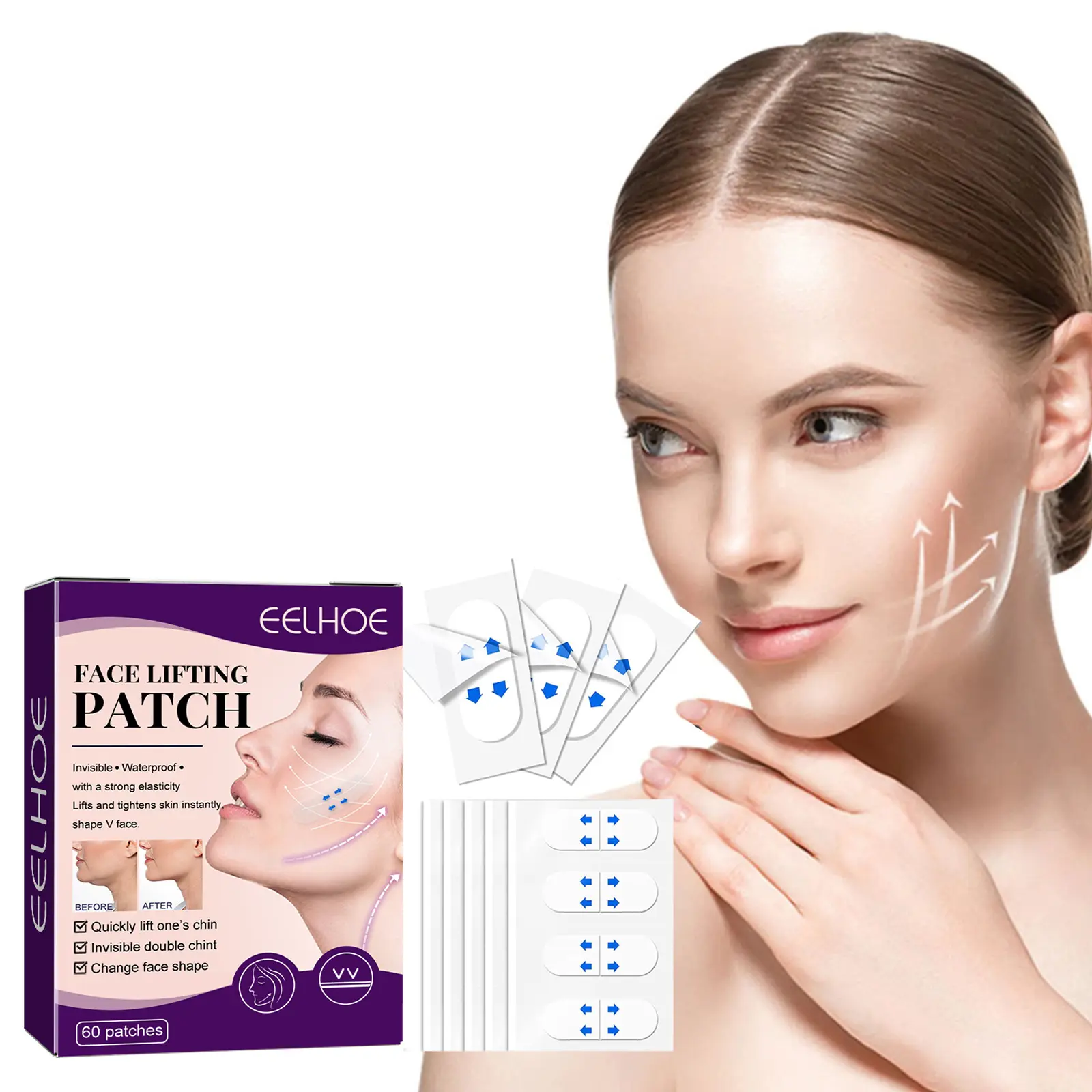 60PCS Face And Neck Lifting Stickers Invisible V-Shape Slimming Face Lifting Tools V Face Shape Lifting Tapes