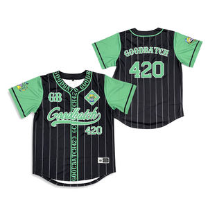 Jersey de béisbol clásico con botones y diseño de bordado a rayas de alta calidad personalizado - Product Image 1