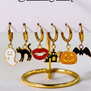 Boucles d'oreilles tendance en acier inoxydable haut de gamme, or 750, boucles d'oreilles effrayantes pour Halloween pour hommes, femmes et filles - Product Image 4