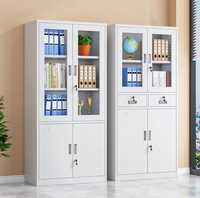 Armoire de classement avec porte en verre et étagères réglables, armoire de rangement métallique verrouillable pour documents de bureau