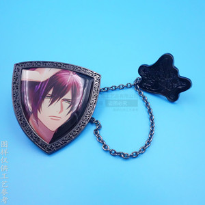 Broche bouclier style anime japonais en alliage de zinc couleur nickel noir avec sertissage clos et chaîne, bijou de mode unisexe, cadeau - Product Image 1