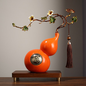 Adorno de Calabaza Estilo Chino, Cerámica con Patrón Craquelado, Decoración de Aleación para Sala de Estar, Entrada, Estante de Exhibición, Regalo - Product Image 2