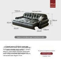 Französischer Retro-Stil Schwarzes Zuckerwolken-Echtleder-Sofa mit Fernbedienung, Ausziehbar, Gerade, Elektrisch Verstellbares Schlafsofa
