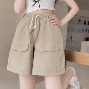 Shorts en toile pour femmes, kaki, grandes poches, respirants, décontractés, pour la plage, pantalons de sport, grande taille - Product Image 1