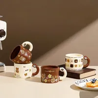 450ml mignon tasse en céramique avec couvercle cuillère petit déjeuner lait tasses jus tasse belle ours tasse à café bureau à domicile Couple tasse à eau