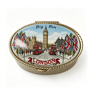 Bandeja Metálica de Recuerdo del Big Ben de Londres, Bañada en Oro, Pintada, Redonda, con Diseño Patriótico - Product Image 1