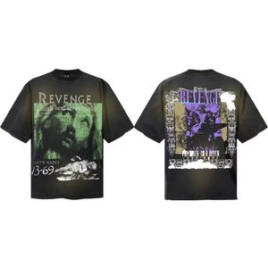 Camiseta Vintage Lavada de Algodón Pesado Estilo Saint para Hombre, Oversize, Distressed, Estilo Urbano, Casual de Verano, Unisex, Manga Corta - Product Image 1