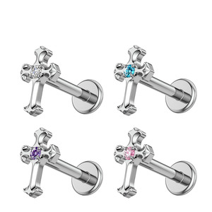 <span class=keywords><strong>Piercing</strong></span> de <span class=keywords><strong>Labio</strong></span> con Cruz de Titanio ASTM F136 y Circonita Cúbica, Anillo Medusa con Rosca Interna, Joyería para <span class=keywords><strong>Piercing</strong></span> de Cartílago Monroe - Product Image 1