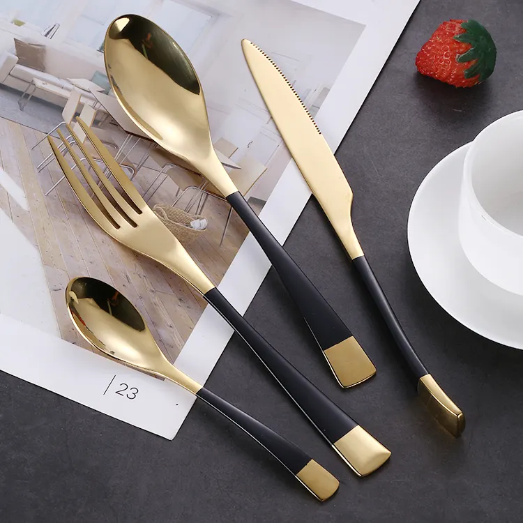 New KAYA modern Flatware Set Knife Spoon and Fork Set Stainless Steel Black White and Gold Cutlery