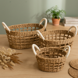 Panier de rangement ovale conique autoportant multifonction écologique en jonc de mer avec poignée, design traditionnel, garantie 1 an pour la cuisine - Product Image 3