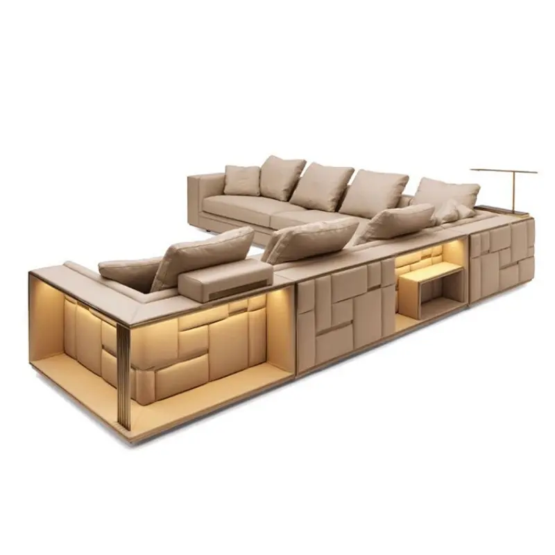 Arredo soggiorno di lusso design moderno L forma di divano in pelle di velluto leggero divano set