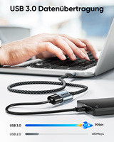 Cable de datos trenzado de nailon de alta velocidad SUNGUY, cable de carga rápida USB para teléfono móvil y portátil