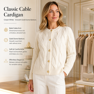 <span class=keywords><strong>Cardigan</strong></span> in Maglia a Trecce Stile Francese Chic per Donne, Maniche Lunghe, Collo Tondo, Maglioni Spessi con Bottoni Dorati, Top a Costine Bianchi, Giacche in Maglia - Product Image 1